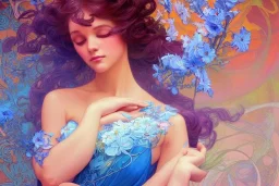 gardenia flowers, colorful, psychedelic, intricate, elegant, highly detailed, digital painting, artstation, concept art, smooth, sharp focus, illustration, art by artgerm and greg rutkowski and alphonse mucha, ballerina, neon blue