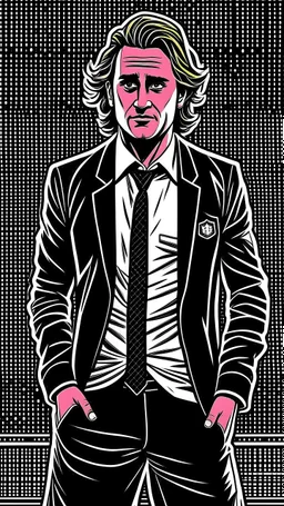 Diego Forlan Football soccer player posing black old suite. Dark detective comic. Book cover detective mistery sin city 1990.