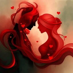 romantic picture, abstract, with red and dark green, swishiness, hq