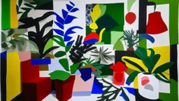 An abstract paper collage by Matisse of a room full of plants.