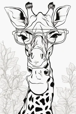 Outline art for cute coloring pages with giraffe with glasses, full body, white background, sketch style, only use outline, clean line art, no shadows and clear and well outlined.