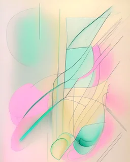 Abstract pastel painting with sketchy pencil outlines