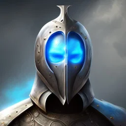 Man , With Medieval Mask , in Blue Medieval Armor , Blue glowing eyes