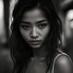 high resolution) (portrait), ( latino Asian girl), (harsh light), (intense shadows), (contrasting tones), (close-up), (cheerfull expression), ((emphasized features)), striking eyes, (unique angle), (bold composition), (intense mood), ((contoured features)), (strong personality), (realistic skin texture), (professional photography), (edgy fashion), (creative makeup), ((intense gaze)), (fierce beauty), (sharp details), ((fashion model)), ((high cheekbones)), (dark brown eyes)