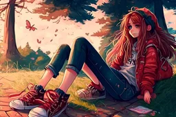 cute teen girl sitting on the ground feet art fullbody