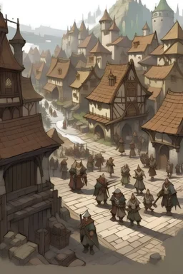 prospering, mining, middle age, town bustling with mainly dwarves but human and elves too dnd