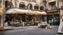 a street cafeshops in a town pollution like Tehran