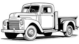 Cartoon Ford Truck drawn black and white, for coloring
