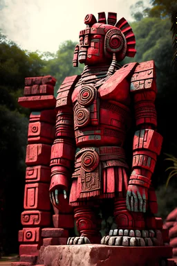 The ancient maya civilization Robot, Stone statue, ancient statue of Robot, rusty, Realistic, historical, red rock and dsand statue, maya history look and feel,