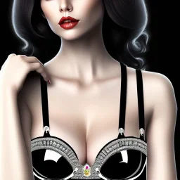 black hair lady bra with diamonds and arc