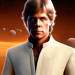 model shoot style, digital art zoomed out portrait of (Luke Skywalker) ((dressed in jedi tunic)), surrounded by 100 planets, ultra-detailed, ultra quality, illustration, eerie atmosphere, 8k, cinematic lighting