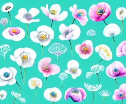 Vector anemone set illustration. Watercolor white backdrop