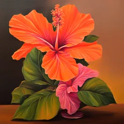 orange fruit,big star anise,pink hibiscus realistic oil painting style, warm bright colors, complex texture details and light reflections,studio lighting,style Picasso