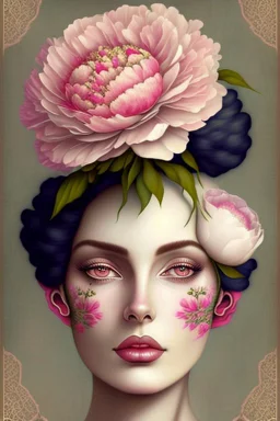 A woman's face with peonies, digital art by artist "Catrin Welz-Stein"