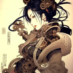 beautiful steampunk girl, hyper detailed, hyperdetailed, intricately detailed, illustration by <Katsushika Hokusai> <Yoji Shinkawa>,