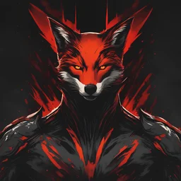 Foxman, comic style artwork, dark black, red and Orange, calm