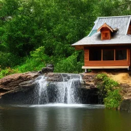turtle and waterfall and house
