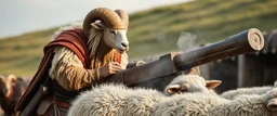 sheep warrior operating a trebuchet