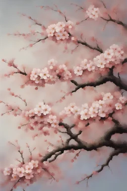 oil painting art japandi style of a sakura flowers , pointilism , no frame no canvas, fresco