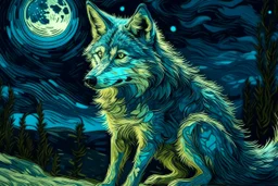 a wolf in van gogh style