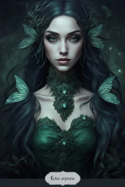 Dark green hair, elven crown Water lilies long hair lotus night Fairy princess rapunzel hair queen crown dragonflies fireflies elven tiara flowers fairy wings gothic dark green