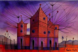 A purple citadel filled with spiders painted by Paul Klee