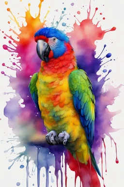 parrot, watercolor, fine rendering, high detail, 8K, drips, splashes, bright colors