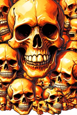 a field of 1000s of cartoonish, anatomically correct, skulls, vivid RANDOM BRIGHT neon colors, dark comedy, well lit, high detail, photorealistic, horrorcore, fun, scary, none featured, each a different color or hue,