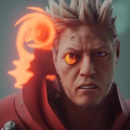 portrait of naruto, fire eyes, ultimate power, beast mode,cyberpunk effect,