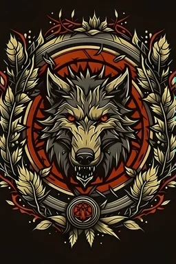 Emblem of a savage wolf head surrounded by a wreath of thorns