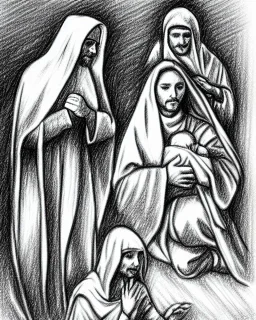 Mary Joseph jesus pencil sketch nativity scene