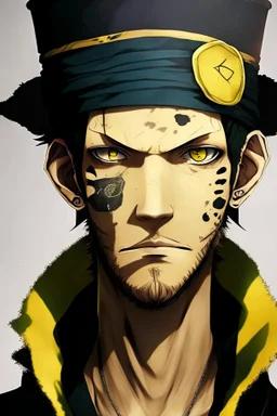 A portrait of Trafalgar Law, from One Piece anime, no tatoo on his face