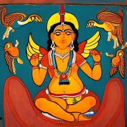 holy cow with hands and wings in Indian painting style