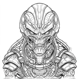 outline art for square alien vs predator bust coloring page for kids, classic manga style, anime style, realistic modern cartoon style, white background, sketch style, only use outline, clean line art, no shadows, clear and well outlined