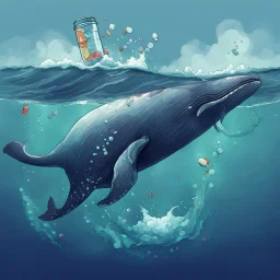 A whale with sipping containers on its back ,in the ocean. Digital Art, Digital Drawing