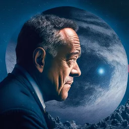 Tom hanks looking at a celestial dark planet