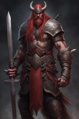Illustration of a world of Warcraft Viking character with swords, in the style of dark bronze and red, eerily realistic, gothcore, Dark Fantasy by Antonio J. Manzanedo, full-length body shot, finely detailed armor, weapon, intricate design and details, hyper-detailed, hyper-realistic --ar 1:2 --stylize 750 --v 6