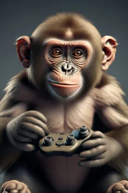 a realistic monkey holding a Xbox controller