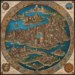 [colour geometric tessellation by Ray Harryhausen (1967)] Miniature map of Lankhmar – City of Adventure with bokeh effect