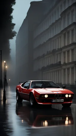 BMW M1 (1978–1981),rain,reflections,4k,raytracing,night,driving,1940s london background