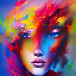 A realistic face surrounded by colorful abstract brushstrokes, award-winning art, soft lighting, trending on artstation