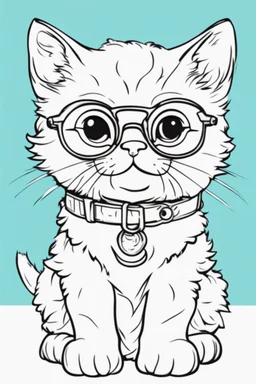 Outline art for cute coloring pages with cat with glasses, full body, white background, sketch style, only use outline, clean line art, no shadows and clear and well outlined.