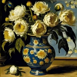 Peony Bouquet In Delft Vase Art Prin of van Gogh