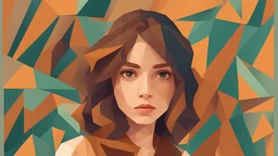 a girl with brown wavy hair low poly style