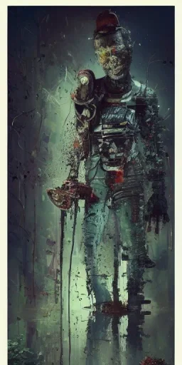 Cute silouhette of man character with one chainsaw each protruding out of head and hands as in start image, in Singapore's iconic landscape, highly intricate hyperdetailed matte photography by Ismail Inceoglu,Sakiyama,James Gurney,Victro Ngai & Kaluta,cover art,poster art,long exposure,cel-shaded,masterpiece,award-winning