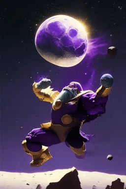 The mighty Thanos throwing the moon