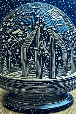 Linocut snowglobe