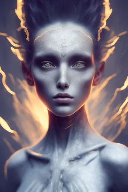 portrait photography of an ethereal beautiful animal goddess, Fire theme art, Dark moody night atmosphere, Portrait of a woman by Michelangelo, 8K, close-up face, anatomically perfect face, oak tree roots, ignore NSFW