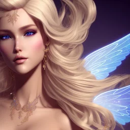 beautiful blonde fairy in a galactic ambiance, transparent wings, delicate colors, finely tuned detail, ultra high definition, 8 k, unreal engine 5, ultra sharp focus