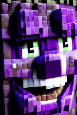 a close-up portrait of a purple Minecraft face, happy,3d, large pixel style